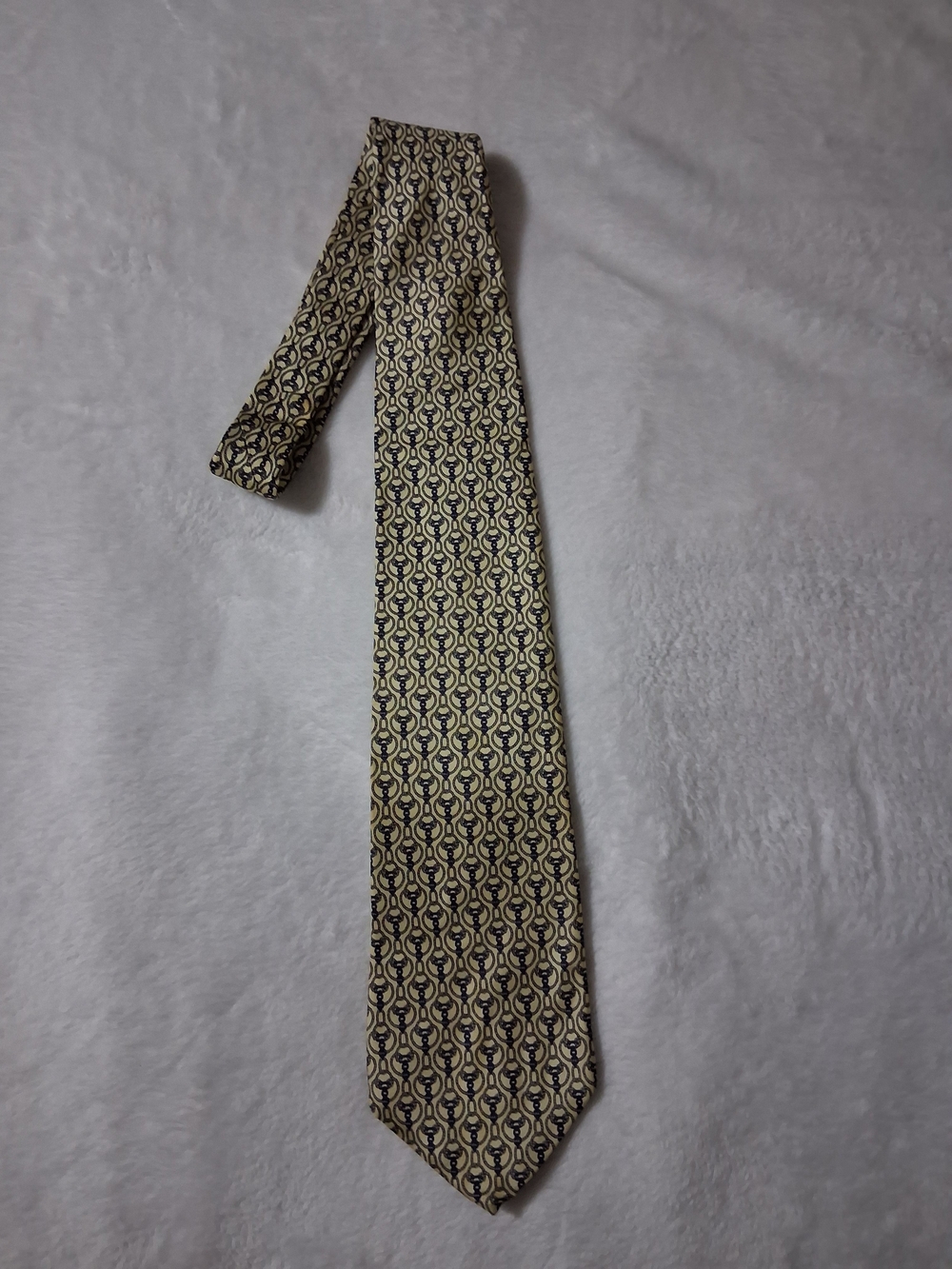 Bert Pulitzer Men's Tie Beige Navy Geometric Pattern Necktie Business Classic